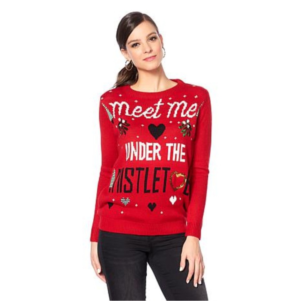 NWT Curations Funny Cute Ugly Christmas Sweater Mistletoe